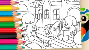 Desenho para colorir Desenho para Colorir: Desenho Kawaii Passeando com o Gatinho