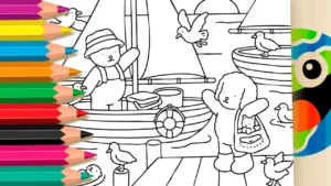 Desenho para colorir Desenho para Colorir: Passeio de Barco com Desenho Kawaii
