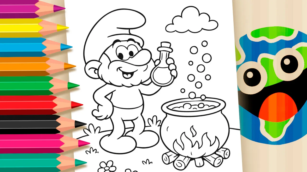Desenho para Colorir: Smurf Alquimista com Poção Mágica!