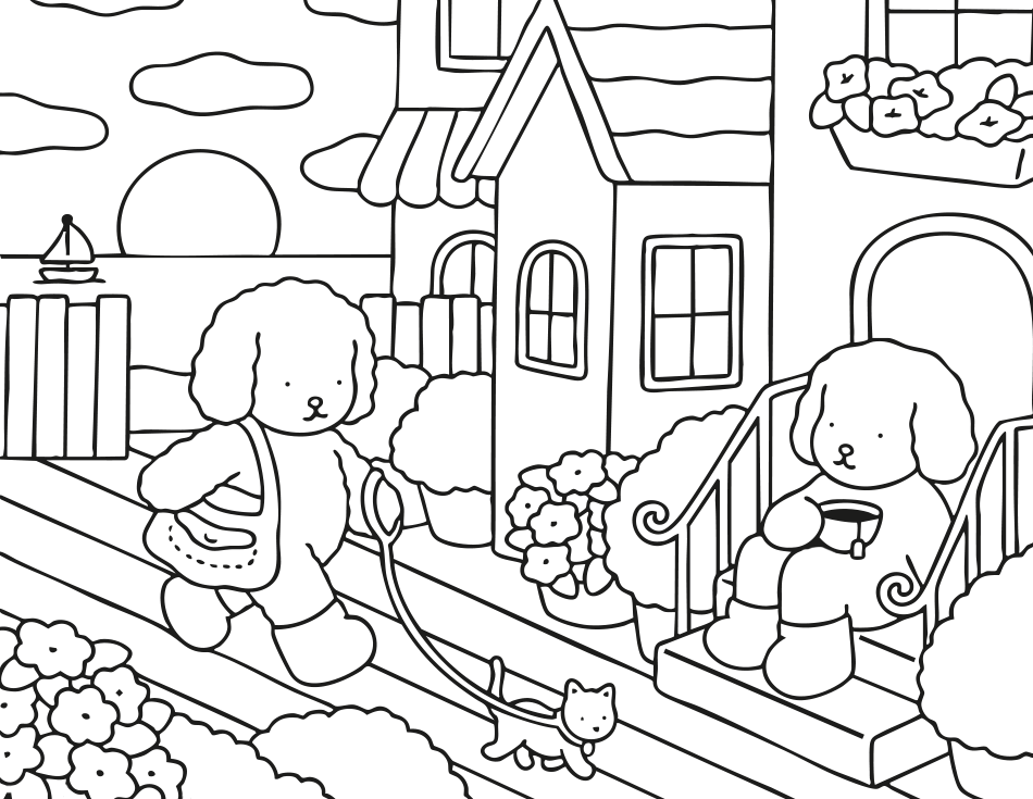 Desenho de Kawaii Passeando com o Gatinho para imprimir e colorir - PDF grátis para pessoas de todas as idades