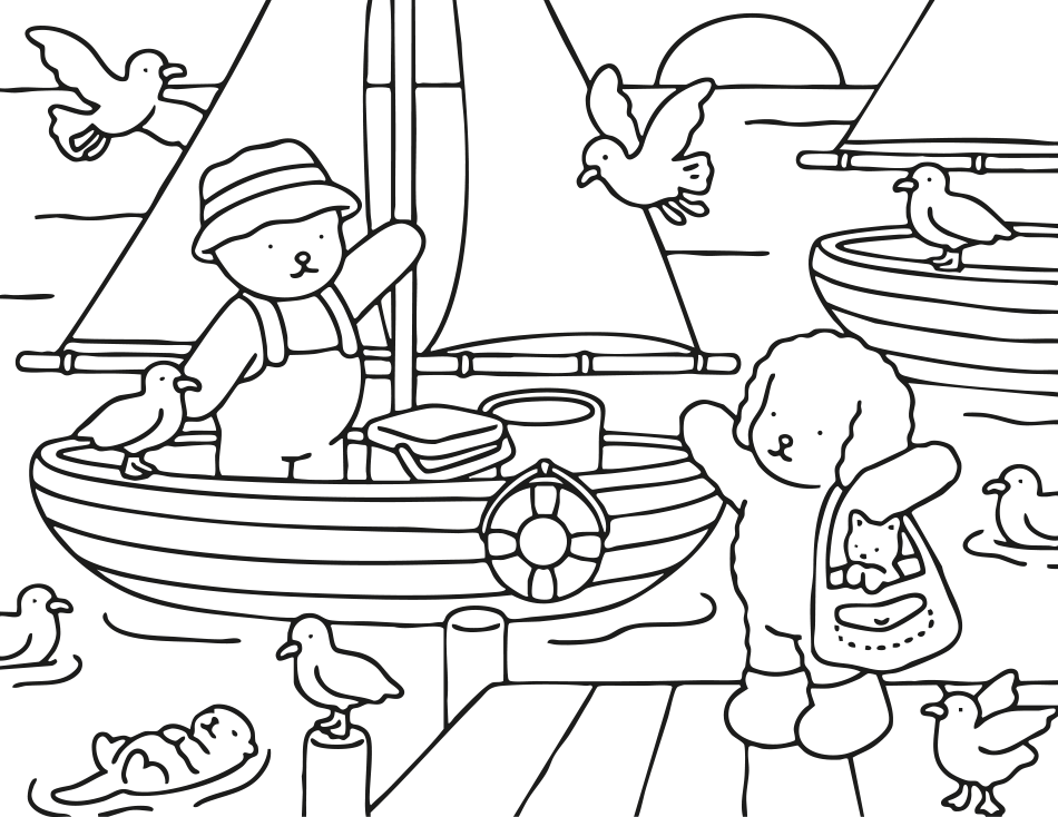 Desenho de  Passeio de Barco com  Kawaii para imprimir e colorir - PDF grátis para pessoas de todas as idades