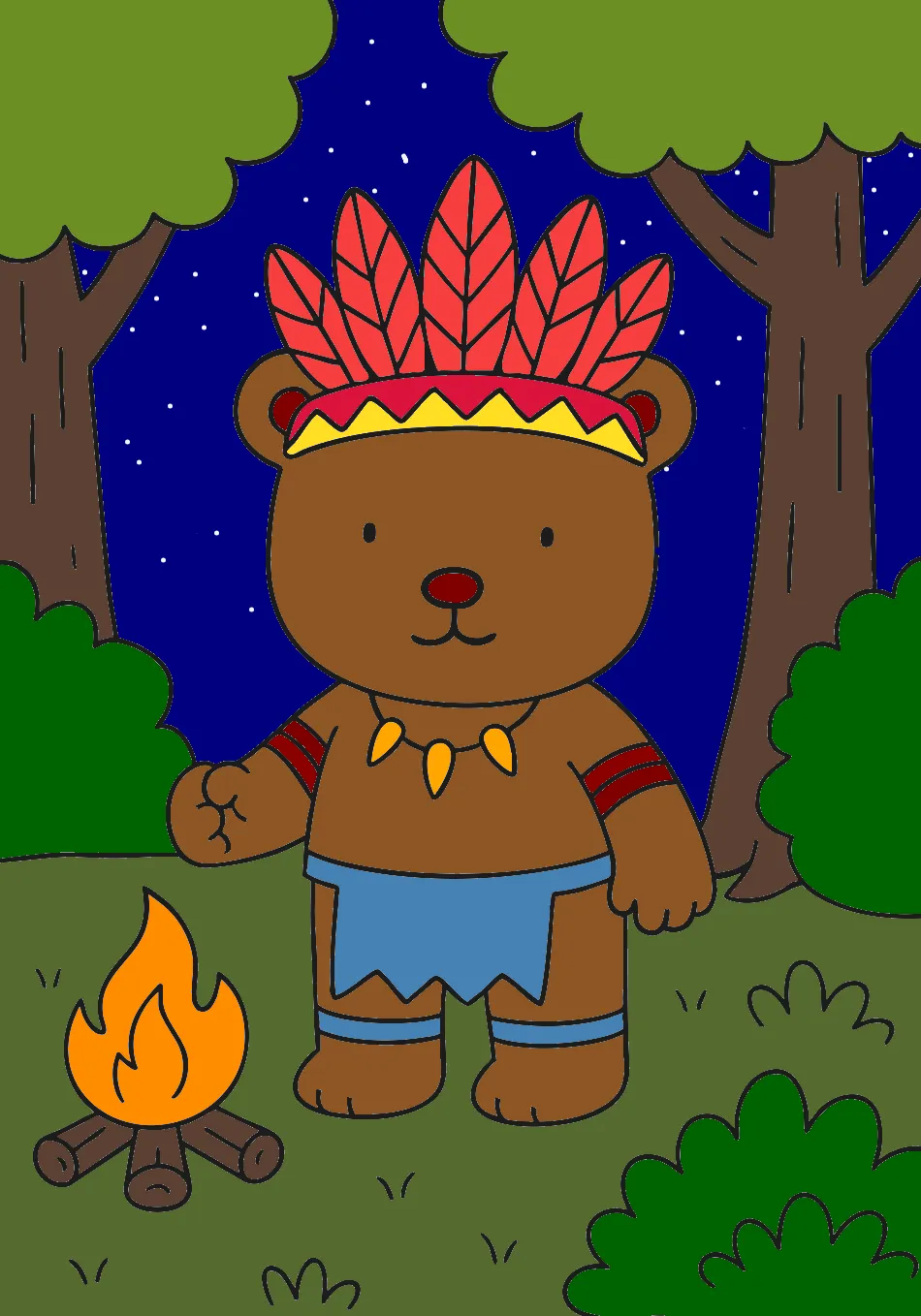 Índio na fogueira – Desenho Colorido Online - Imagem Destacada