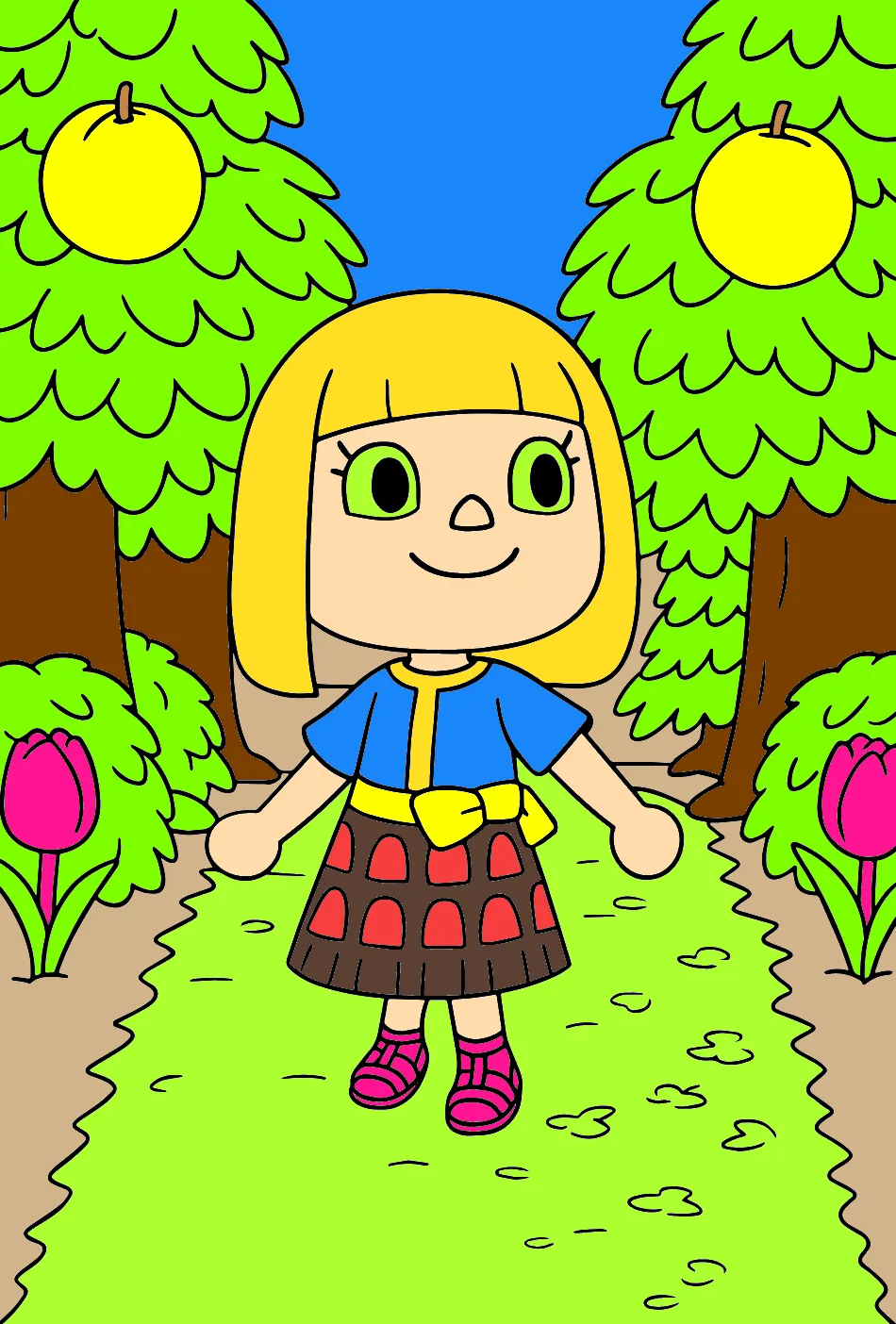 menina feliz na natureza – Desenho Colorido Online - Imagem Destacada