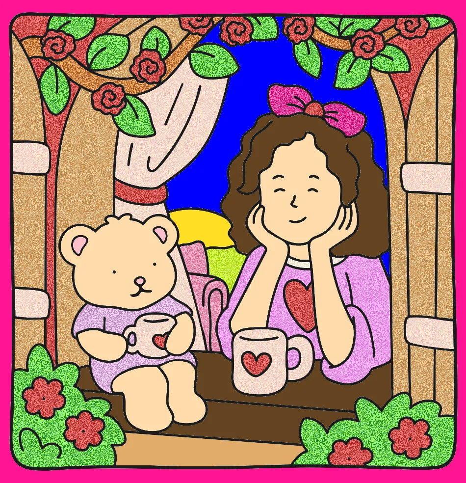 minha amiga e eu tomando café – Desenho Colorido Online - Imagem Destacada