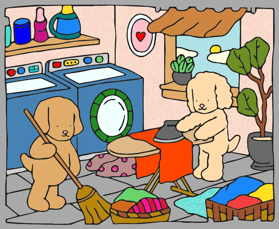 ORGANIZANDO A LAVANDERIA – Desenho Colorido Online - Imagem Destacada