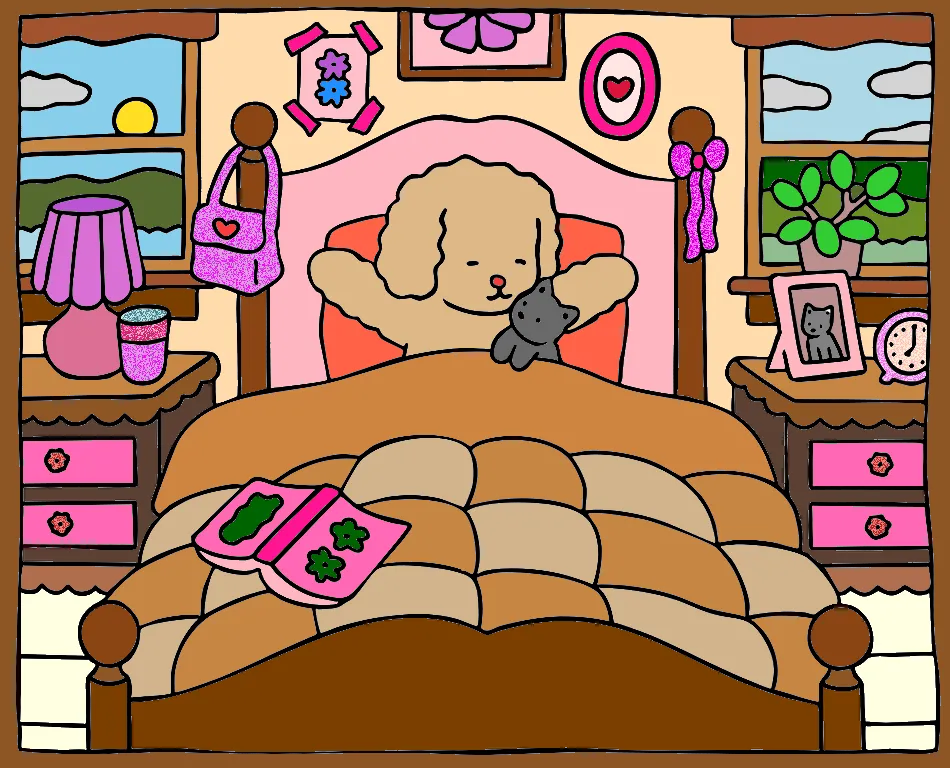 Relaxando no quarto – Desenho Colorido Online - Imagem Destacada