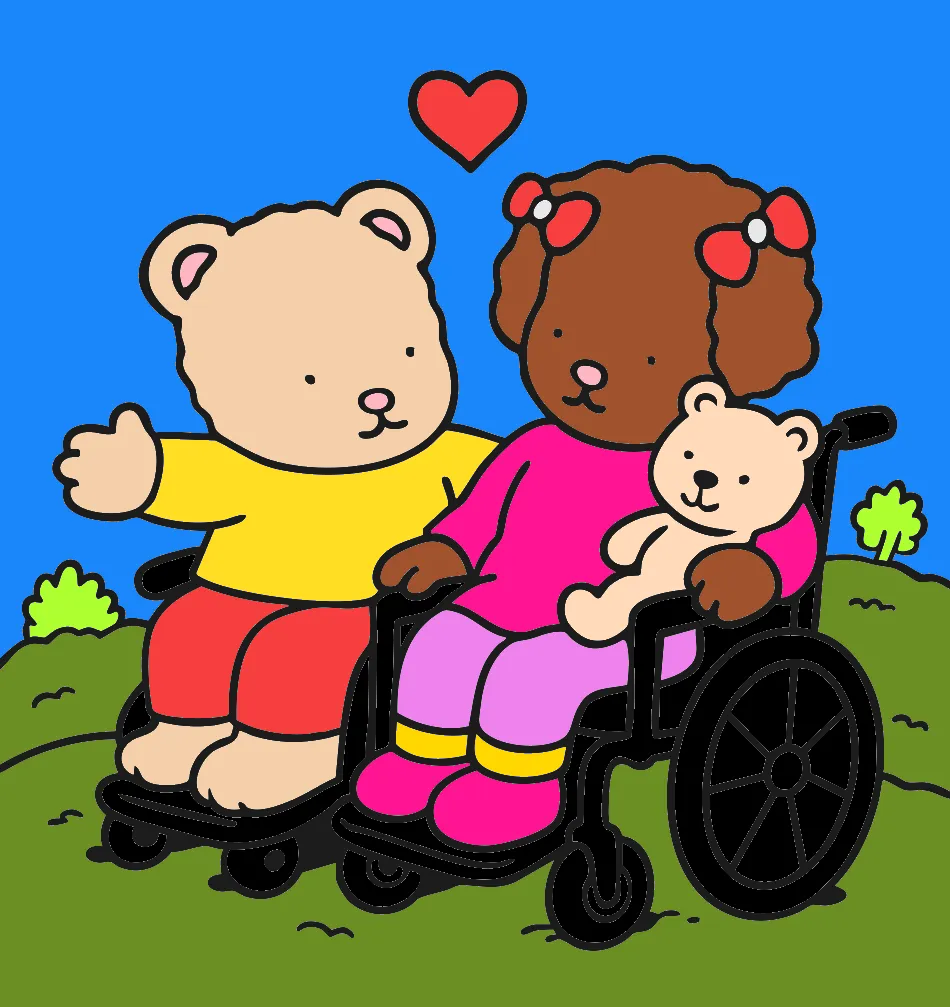 TAI E LOLO NA CADEIRA DE RODAS – Desenho Colorido Online - Imagem Destacada