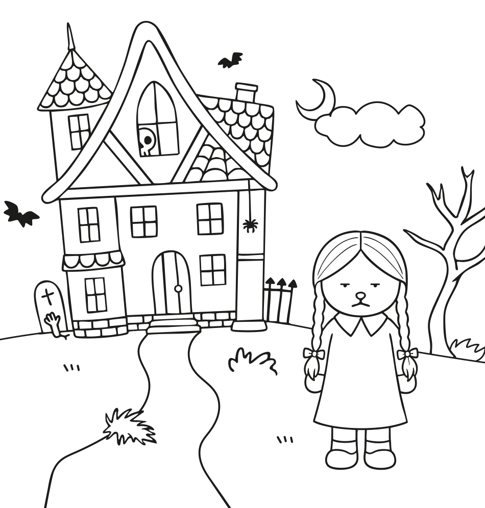 Desenho de Sombrio e Adorável: Pinte o Mundo de Wandinha no Estilo  Kawaii para imprimir e colorir - PDF grátis para pessoas de todas as idades