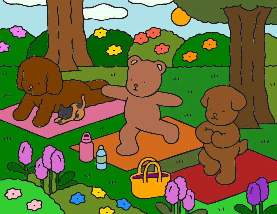 yoga na praça – Desenho Colorido Online - Imagem Destacada