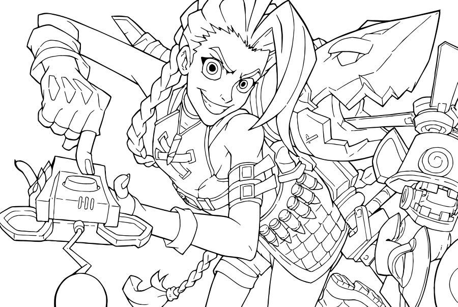 Desenho de Liberte o Caos com Jinx de 2XKO: ! para imprimir e colorir - PDF grátis para pessoas de todas as idades