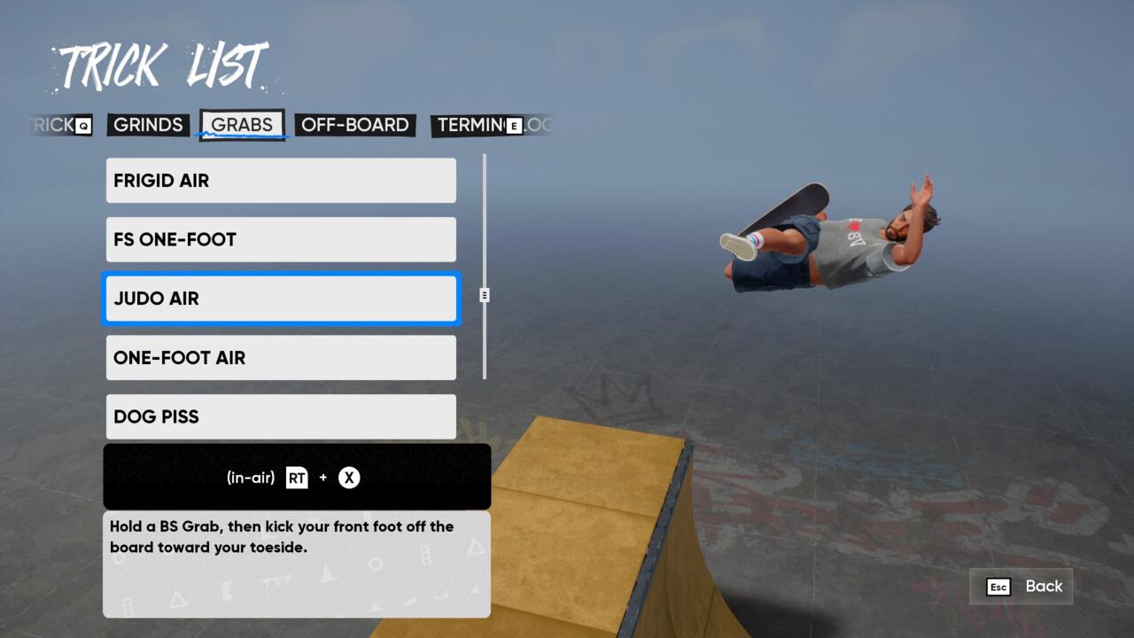 O menu da Skatepedia em Skate