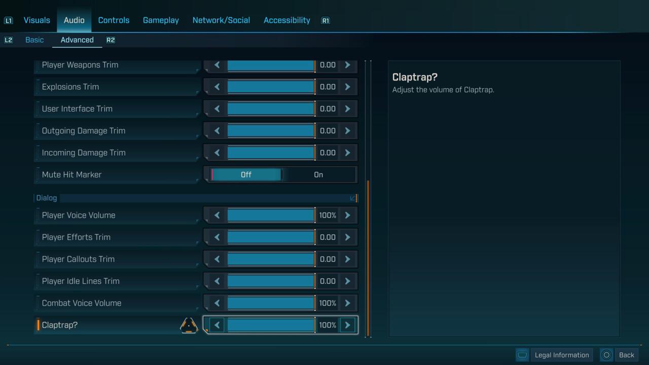 Você pode ajustar o volume do Claptrap para torná-lo mais tolerável ou reduzi-lo a zero para que ele não faça barulho algum.