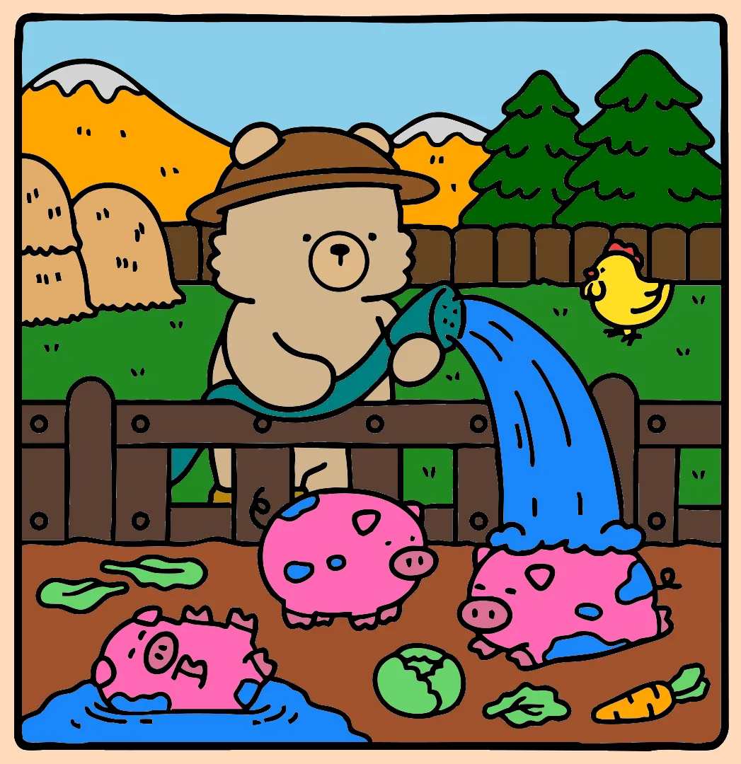 Banho nos Porquinhos – Desenho Colorido Online - Imagem Destacada