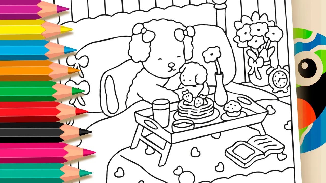 Desenho de Café da Manhã com Ursinho | Estilo Bobbie Goods para Colorir Online e Imprimir Grátis