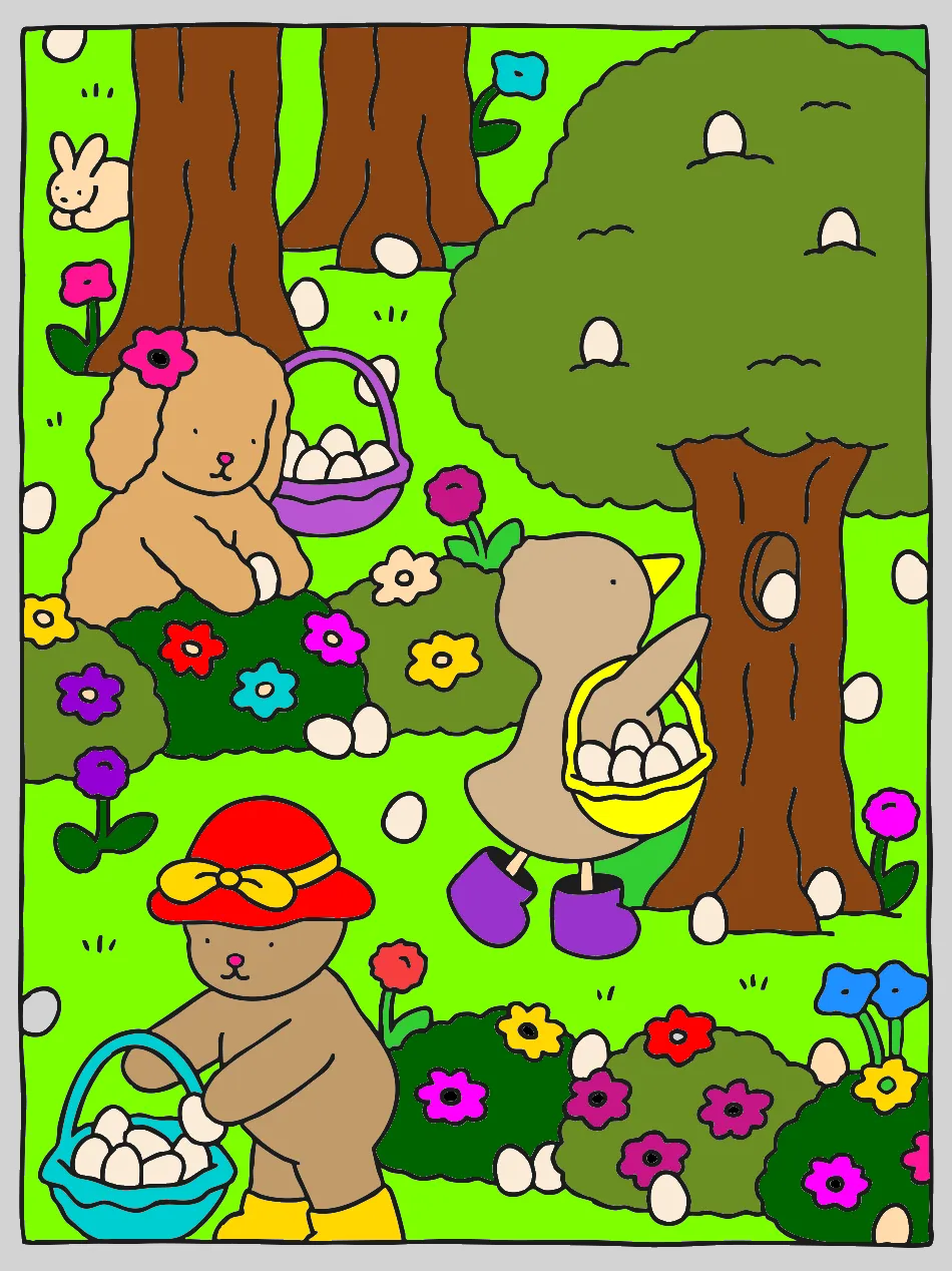 caçada aos ovos – Desenho Colorido Online - Imagem Destacada