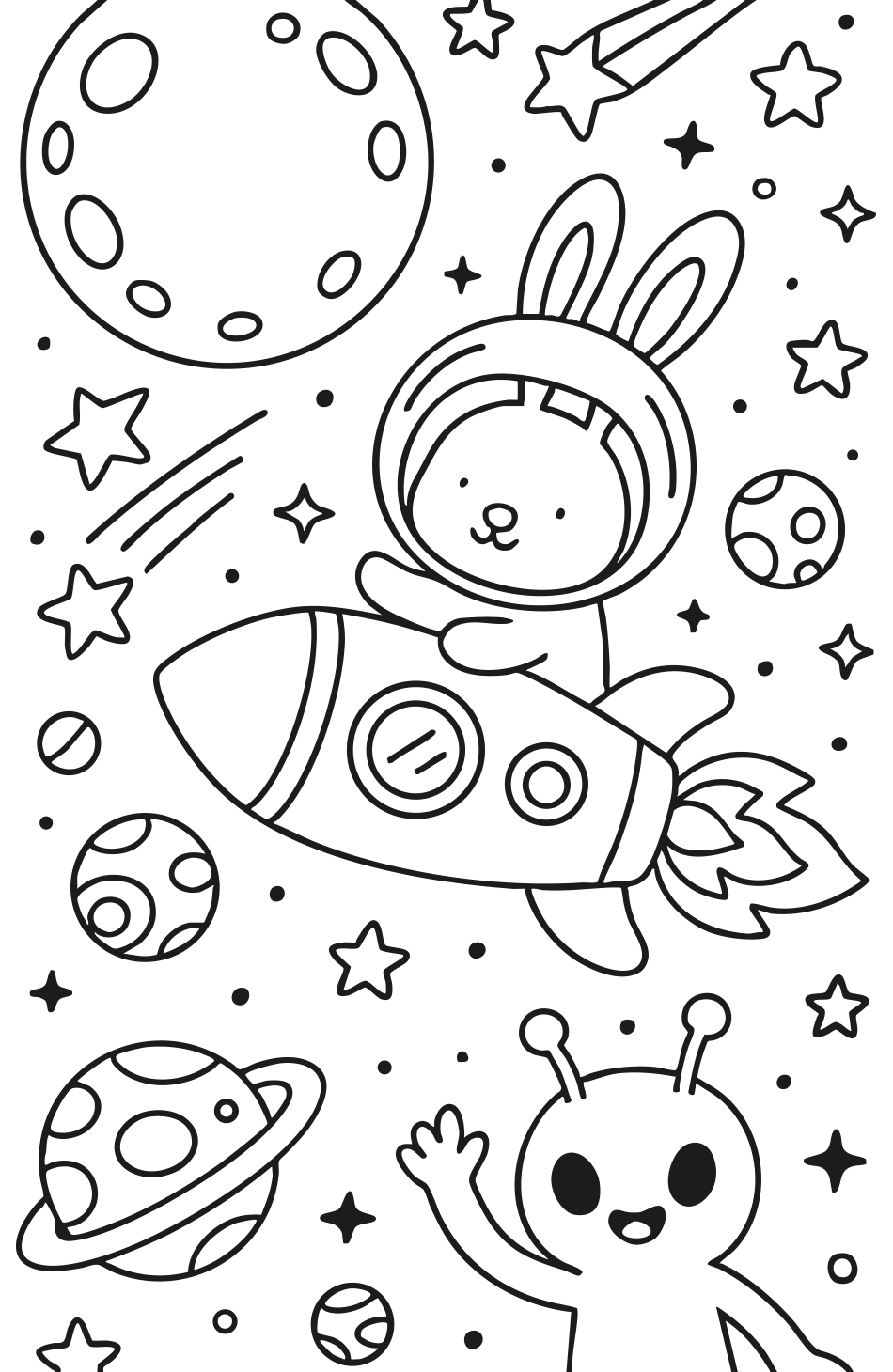 Desenho de Coelho Espacial para Colorir para imprimir e colorir - PDF grátis para pessoas de todas as idades