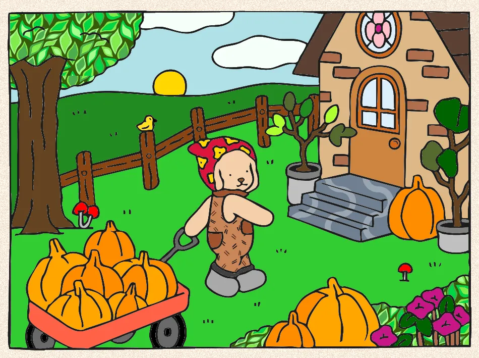 Colheita de abóbora – Desenho Colorido Online - Imagem Destacada