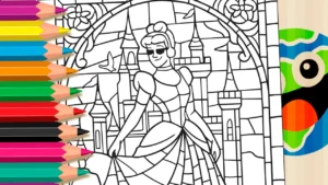 Desenho para colorir Cinderela em Vitral: Um Conto de Fadas Moderno e Descolado