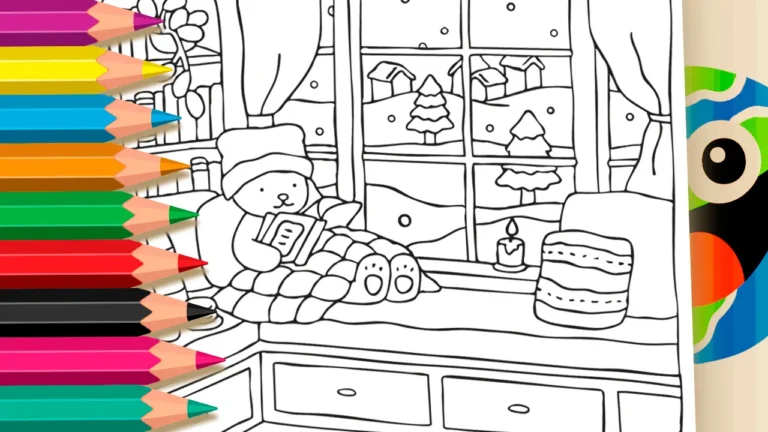 Desenho para colorir Desenho Kawaii: Um Refúgio Aconchegante em um Dia de Neve