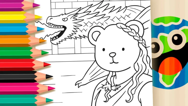 Desenho para colorir Desenho de Daenerys com Dragão Estilo Desenho Kawaii para Colorir