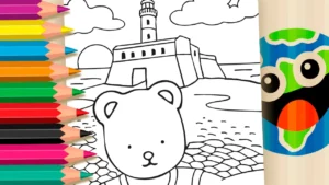 Desenho para colorir Aventura no Farol da Barra estilo Desenho Kawaii: Desenho para Colorir!