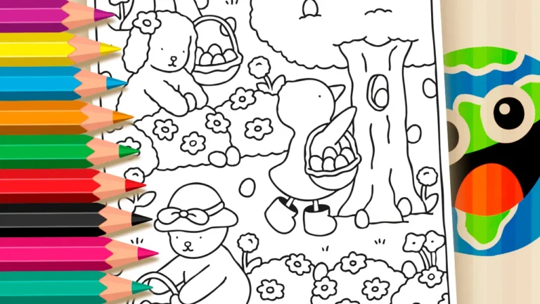 Desenho para colorir Desenho Kawaii e A Caça aos Ovos na Floresta da Primavera