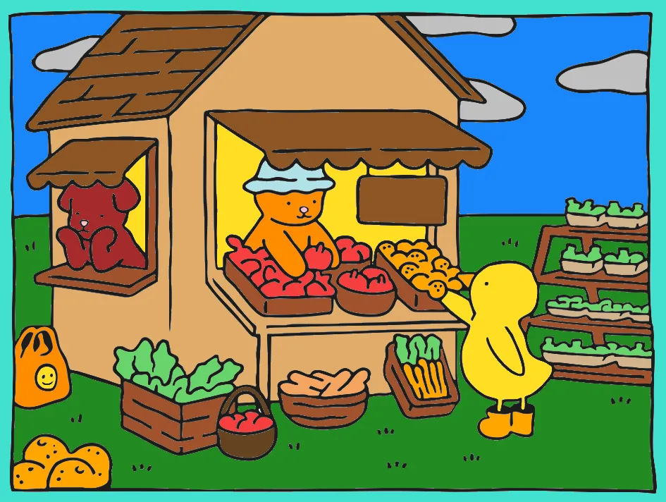 Comprando Verdura – Desenho Colorido Online - Imagem Destacada