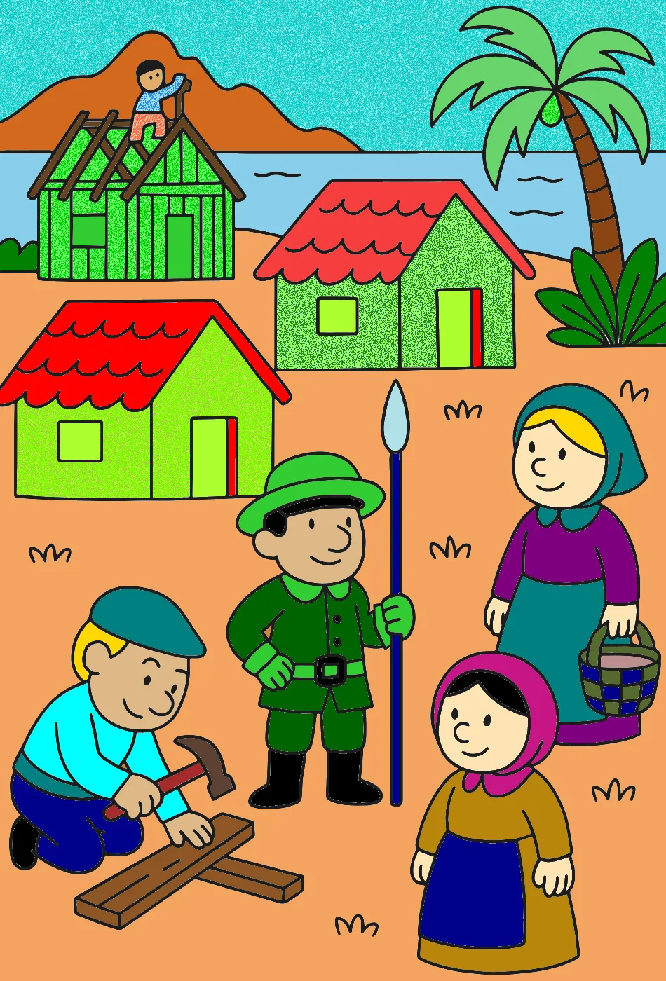 construindo minha casinha – Desenho Colorido Online - Imagem Destacada