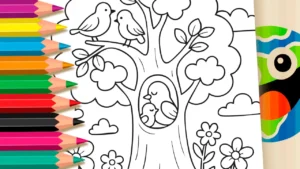 Desenho para colorir Desenho de Árvore e Pássaros para Colorir | Grátis Online