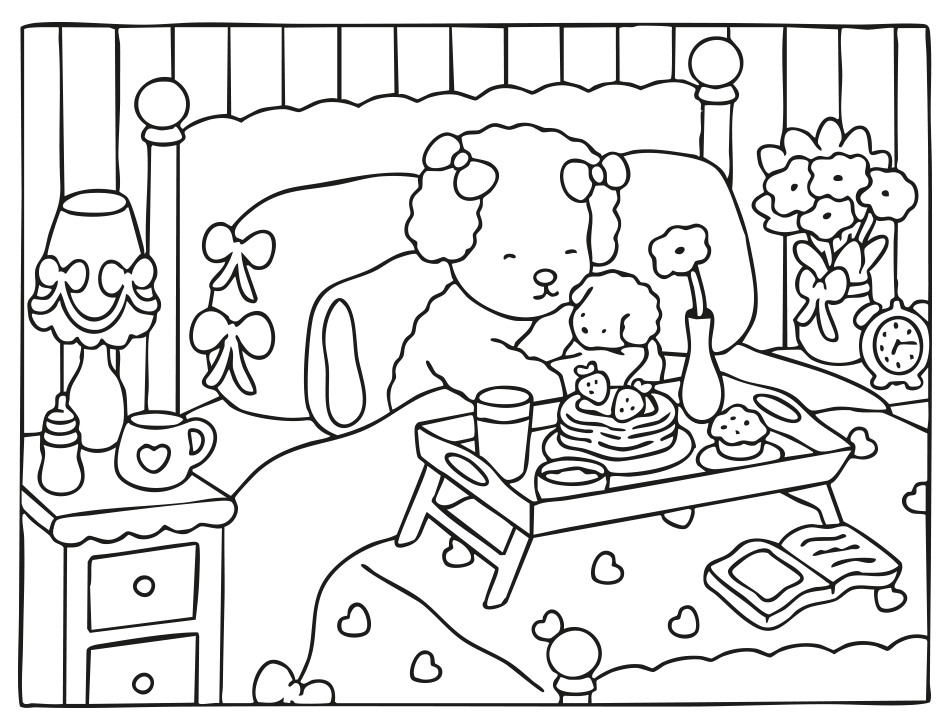 Desenho de Café da Manhã com Ursinho para imprimir e colorir - PDF grátis para pessoas de todas as idades