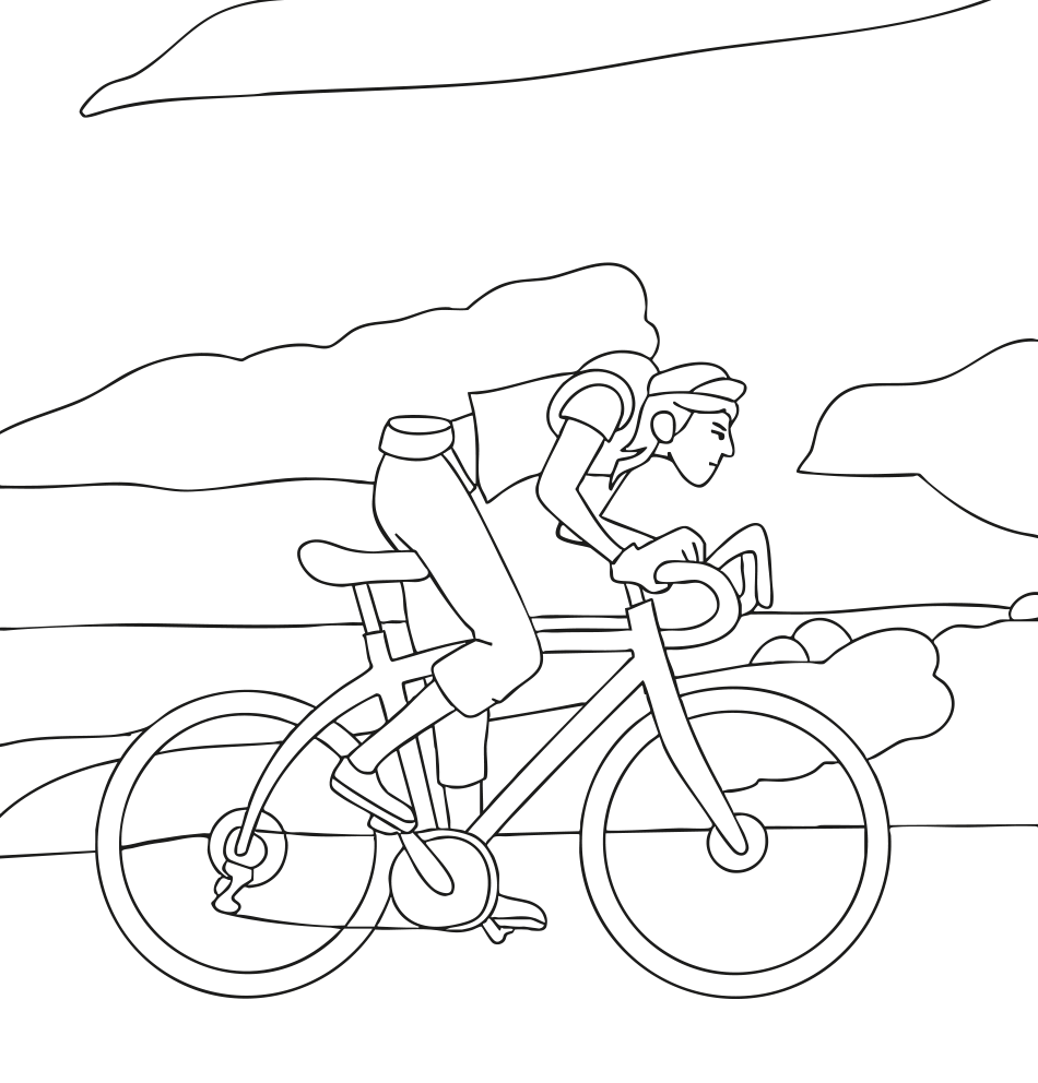 Desenho de Ciclista para Colorir: Pinte Esportes Radical  ou Imprima para imprimir e colorir - PDF grátis para pessoas de todas as idades