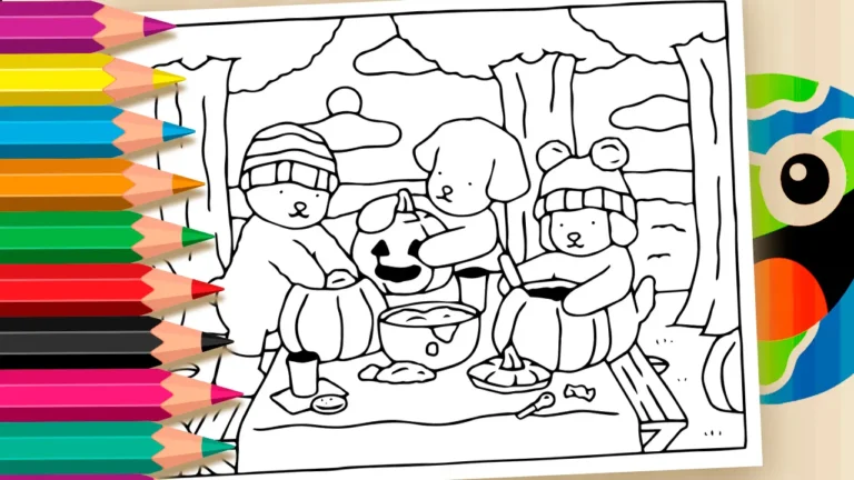Desenho para colorir Preparando as Abóboras do Desenho Kawaii para a Festa de Halloween - Colorir Online