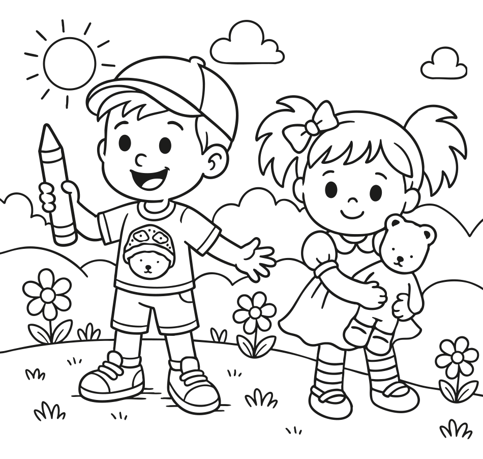 Desenho de Dia das Crianças Mágico:  Kawaii para Colorir e Celebrar! para imprimir e colorir - PDF grátis para pessoas de todas as idades