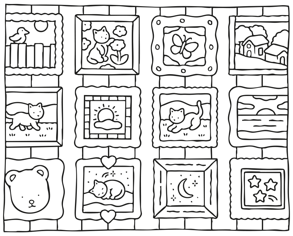 Desenho de Kawaii Mural de Fotos para Colorir para imprimir e colorir - PDF grátis para pessoas de todas as idades