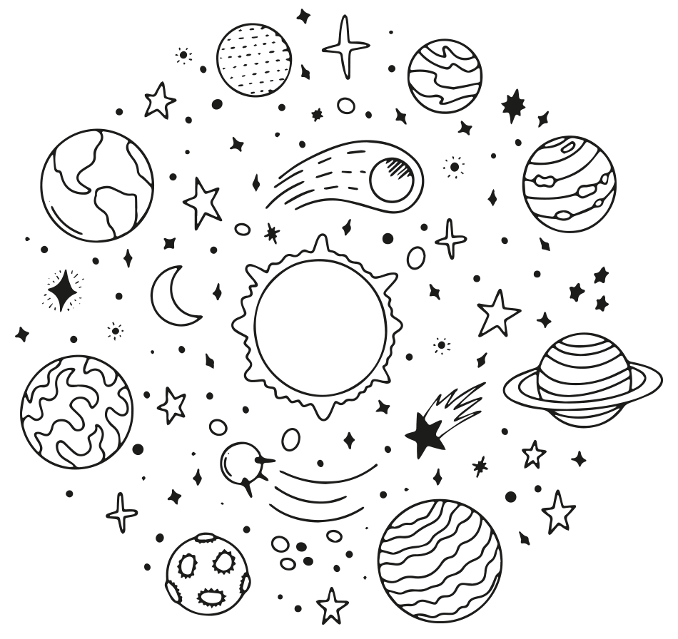 Desenho de do Sistema Solar para imprimir e colorir - PDF grátis para pessoas de todas as idades