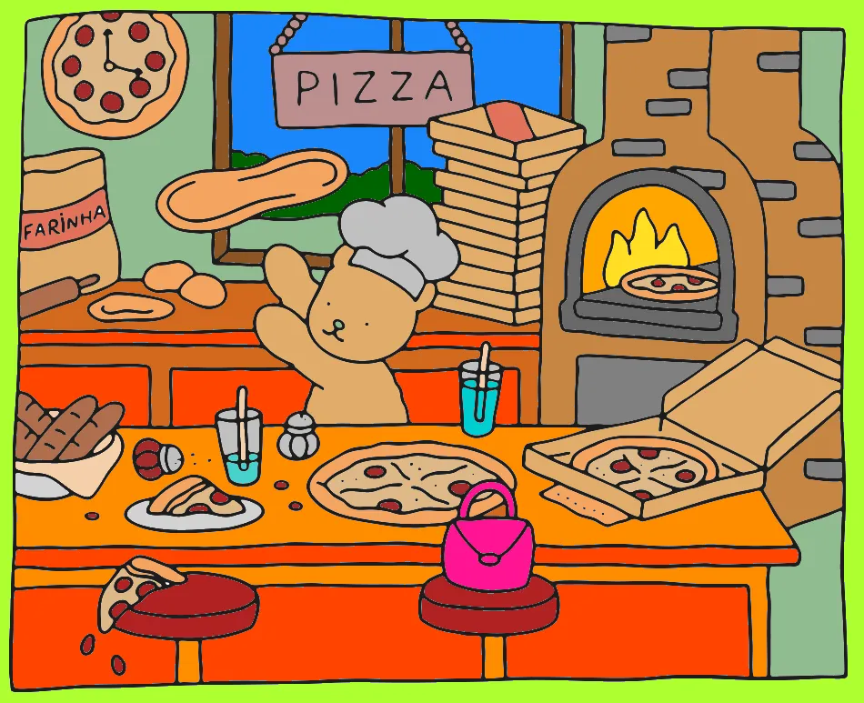 Fazendo Pizza – Desenho Colorido Online - Imagem Destacada