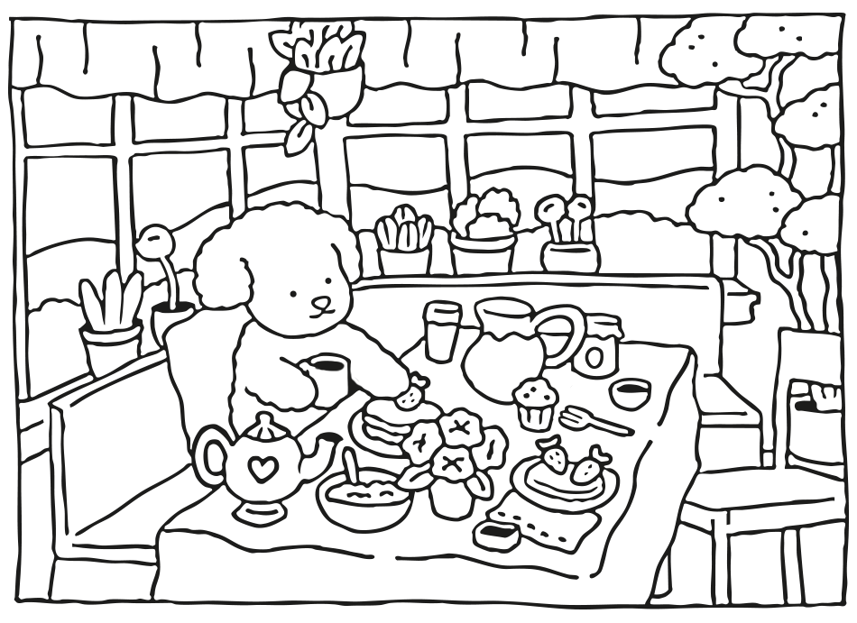 Desenho de Festa do Chá  Kawaii para imprimir e colorir - PDF grátis para pessoas de todas as idades