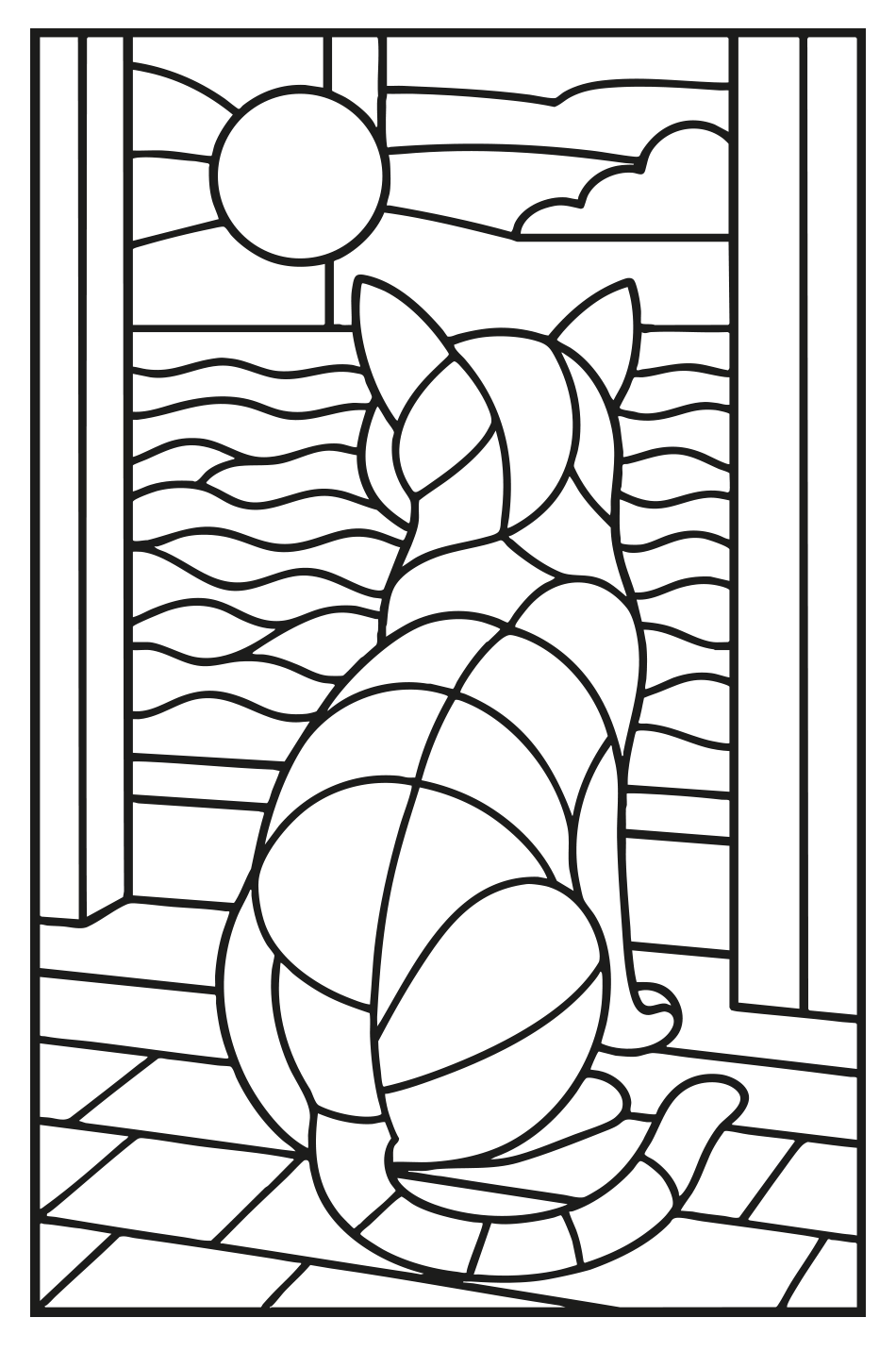 Desenho de Gato na Janela para Colorir para imprimir e colorir - PDF grátis para pessoas de todas as idades