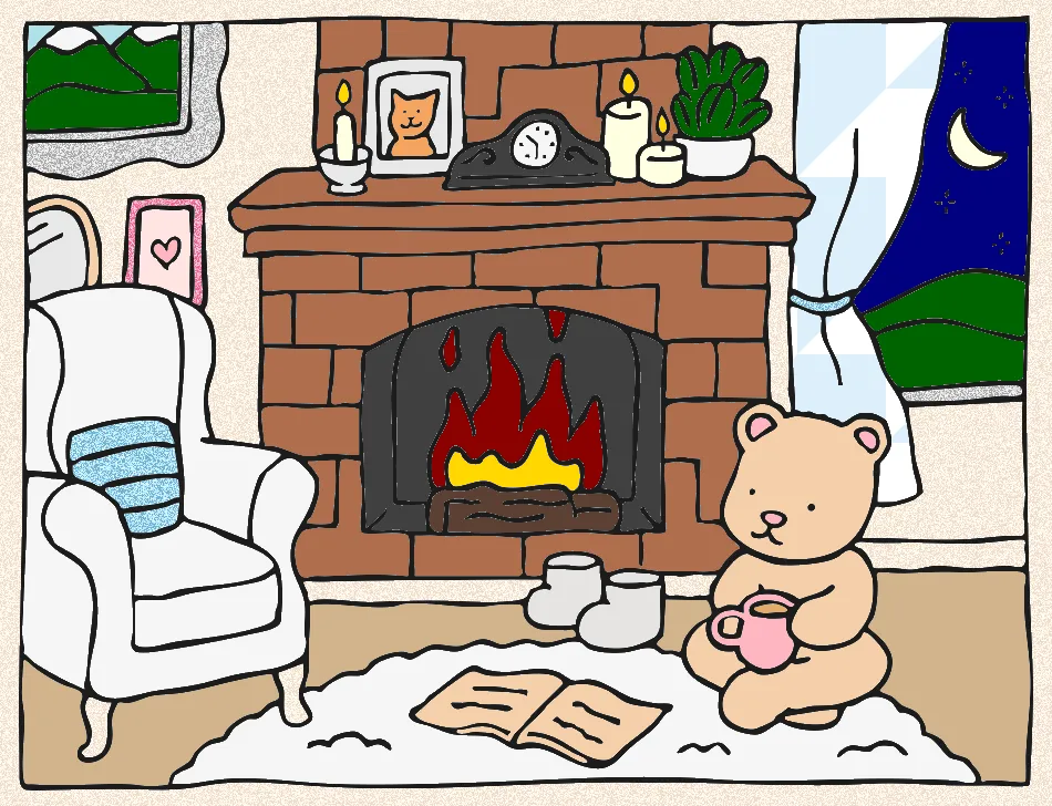 lareira a noite – Desenho Colorido Online - Imagem Destacada