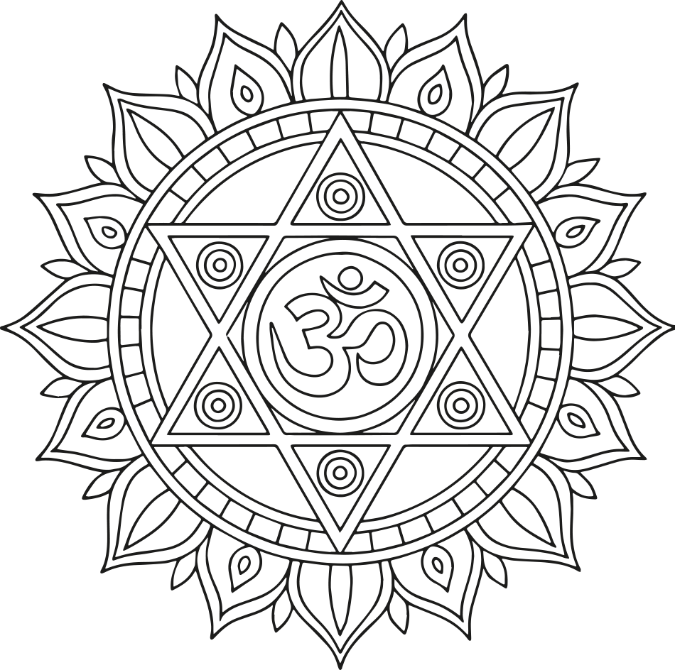 Desenho de Página para Colorir Mandala Om para imprimir e colorir - PDF grátis para pessoas de todas as idades