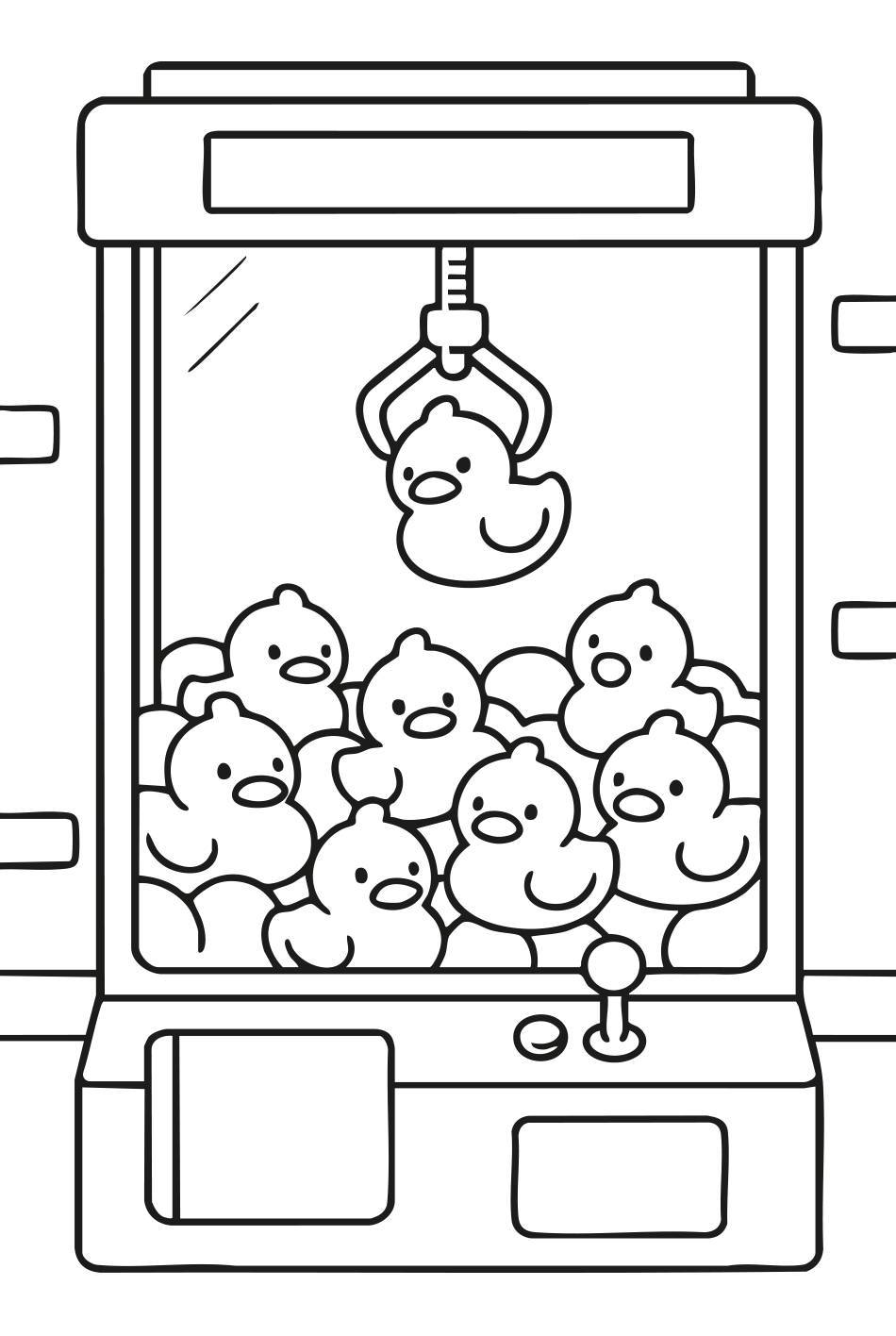 Desenho de Máquina de Garra com Patos para Colorir para imprimir e colorir - PDF grátis para pessoas de todas as idades