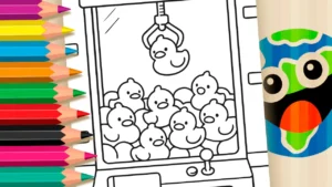 Desenho para colorir Máquina de Garra com Patos para Colorir | Online e Grátis