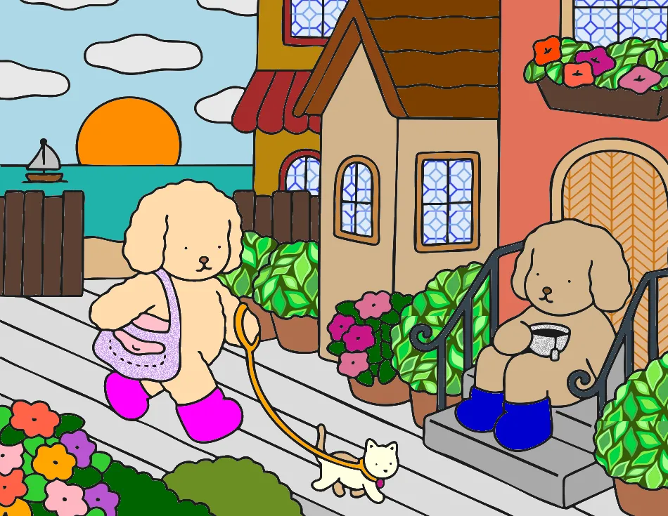 passeando com o gatinho – Desenho Colorido Online - Imagem Destacada