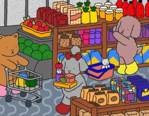 Passeio no supermercado – Desenho Colorido Online