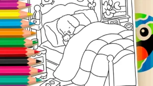 Desenho para colorir Página para Colorir Quarto Fofo Estilo Desenho Kawaii | Grátis
