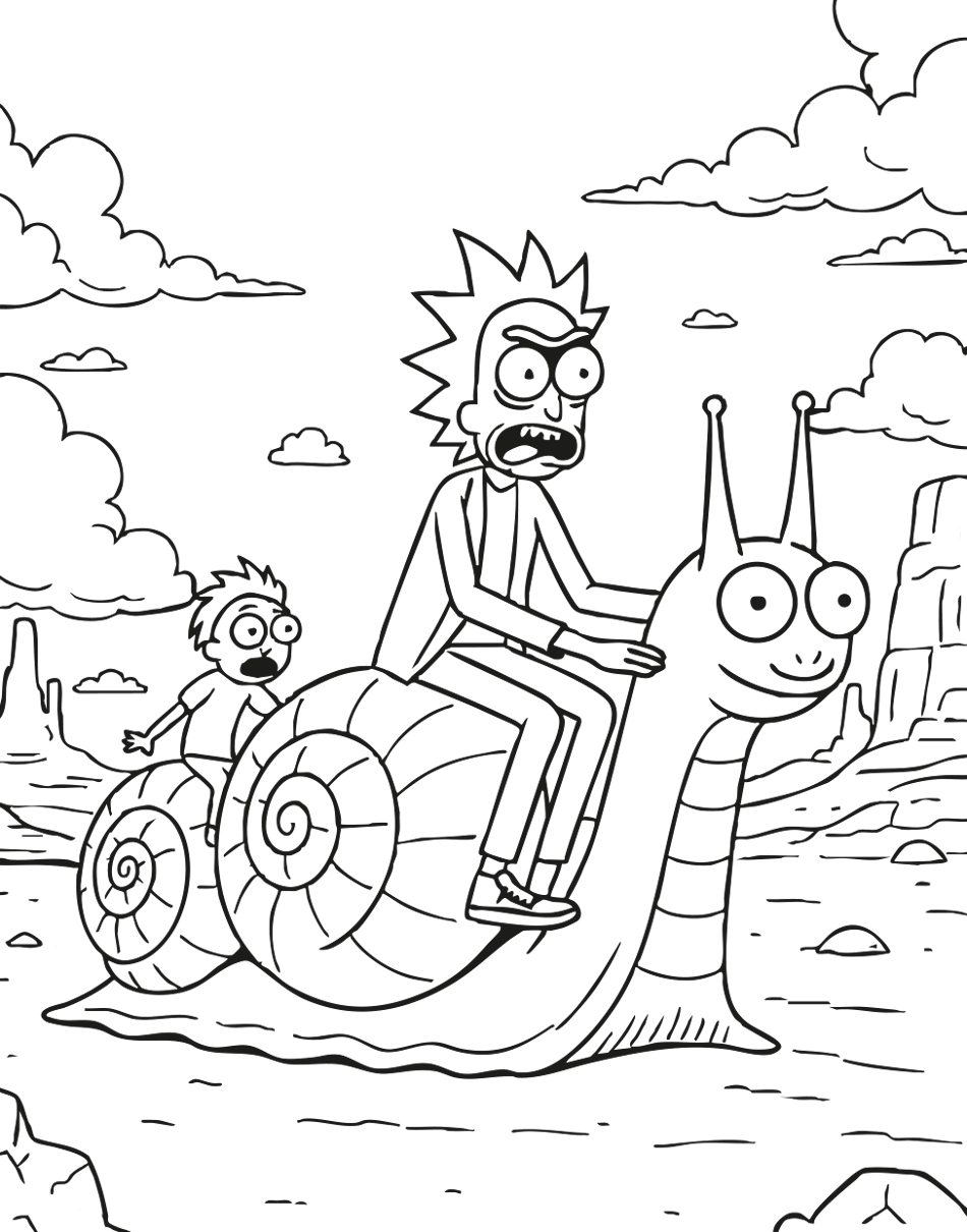 Desenho de Página de Colorir Rick e Morty no Caracol para imprimir e colorir - PDF grátis para pessoas de todas as idades