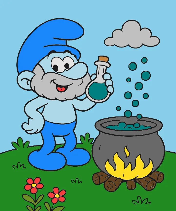 Smurf Alquimista – Desenho Colorido Online - Imagem Destacada