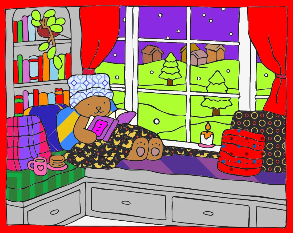 URSINHO ACONCHEGANTE LENDO – Desenho Colorido Online - Imagem Destacada