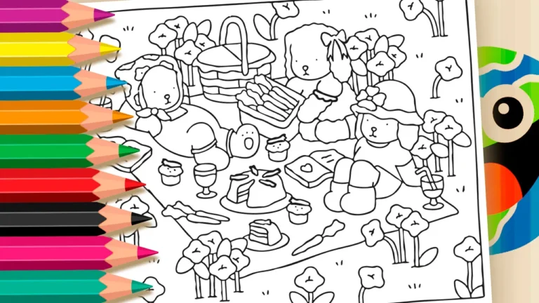 Desenho para colorir Colorir Desenho Desenho Kawaii de Piquenique Online - Divirta-se Grátis!
