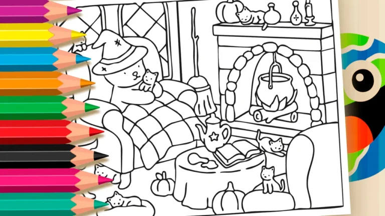 Desenho para colorir Gatos do Halloween de Desenho Kawaii - Página de Colorir Online